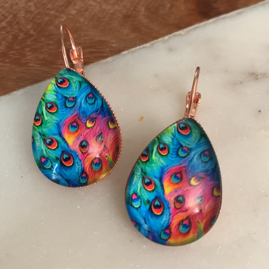 Colorful Peacock Teardrop Earrings